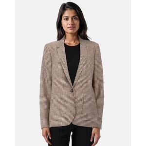 ME+EM Herringbone Wool Neutral Blazer Single Breasted Jacket Size 8 Beige